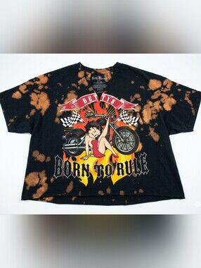 Betty Boop Black and Orange Tie-Dye 'Born to Rule' Graphic Tee Sz